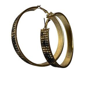 Gold-Tone Rhinestone Hoop Earrings Black Clear Pave Accents Animal Print Design